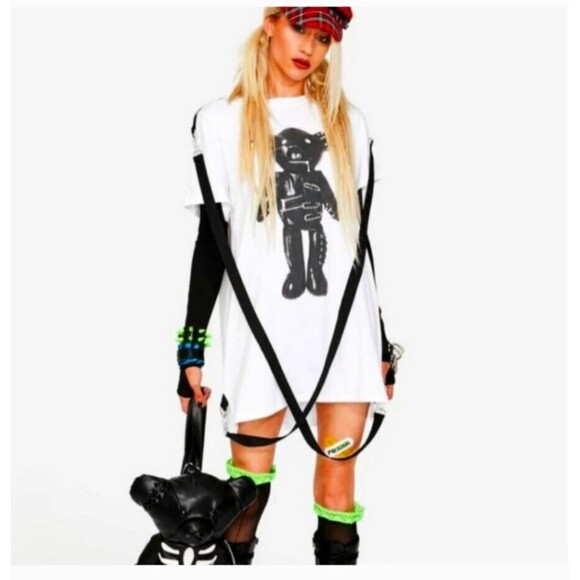 Dolls Kill Current Mood Tormented Teddy Graphic T-Shirt Tunic Medium - Picture 5 of 13